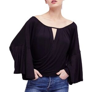 Free People Black Boho keyhole flowing aleeves Top NWT XS